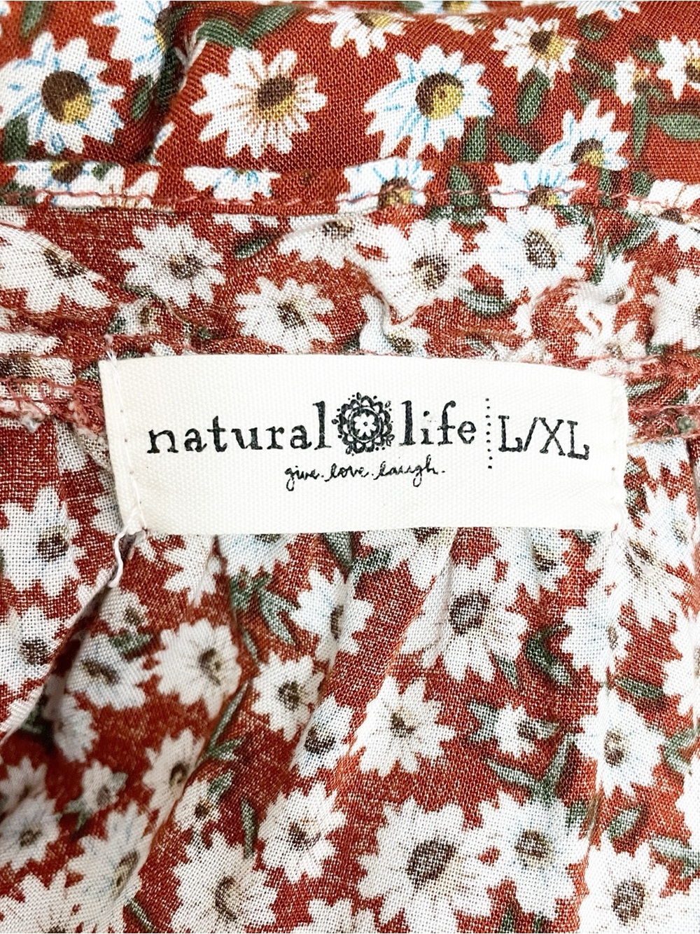 Natural Life Harley Midi Dress Size L/XL Rust Floral Daisy Tiered Boho Pockets - Picture 9 of 11